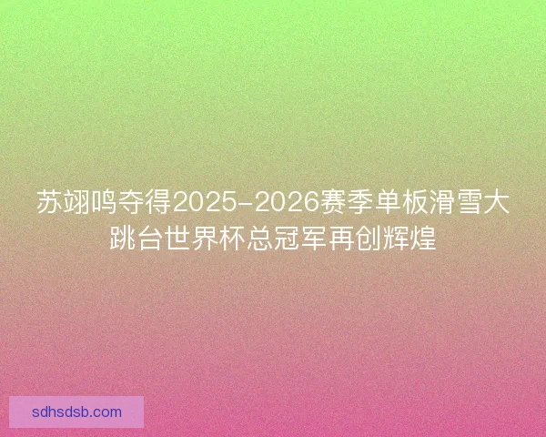 苏翊鸣夺得2025-2026赛季单板滑雪大跳台世界杯总冠军再创辉煌